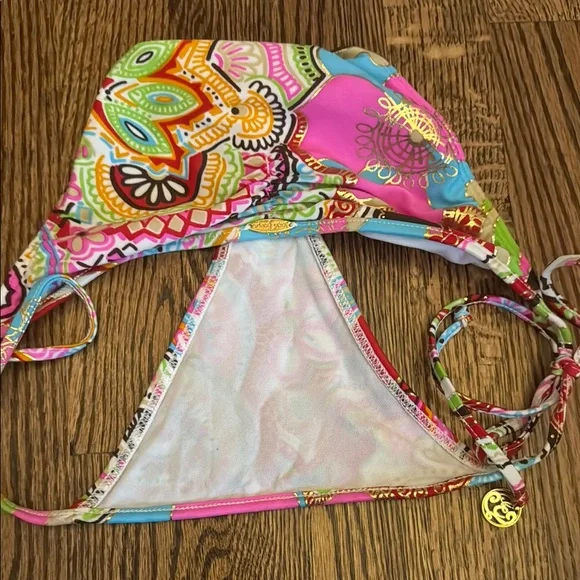 Luli Fama Colorful Paisley Bikini Top XS bottom S - Picture 5 of 12